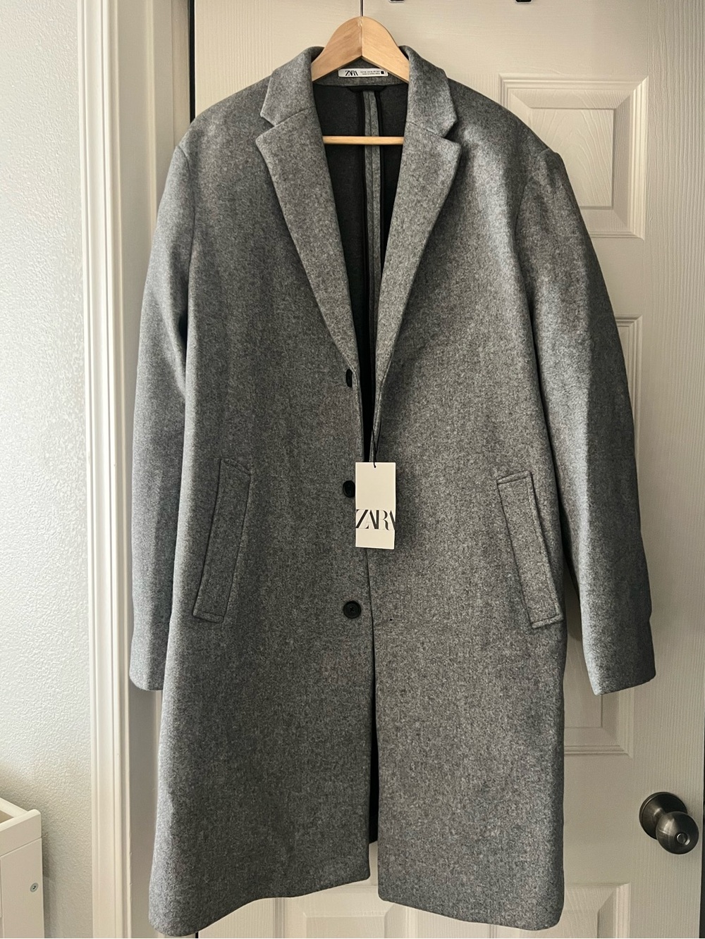 Zara Charcoal Grey Single-Breasted Wool-Feel Trench Coat